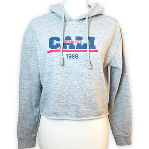 Mighty Fine Women's Gray 1999 Los Angeles Cali Cropped Pullover Hoodie Size S/M